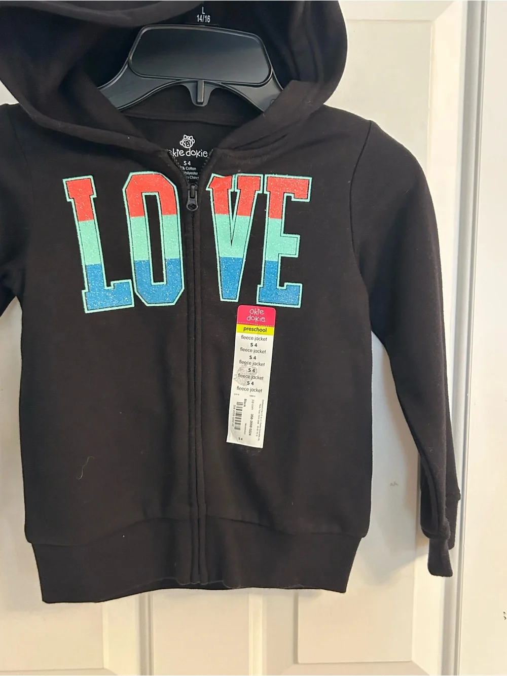 NWT-Girls OshKosh B'gosh Black Zip Hoodie with Rainbow LOVE Graphic